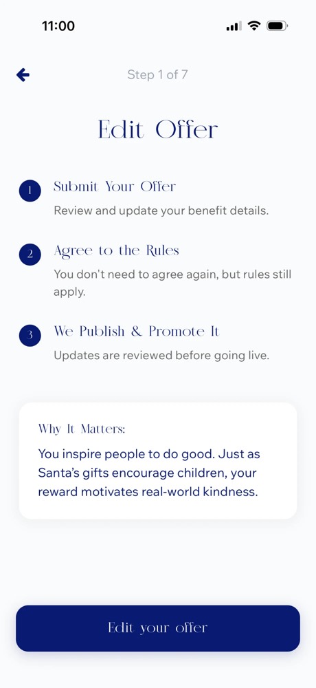 Merit app: How it works — submit your offer, agree to the rules, we publish and promote it